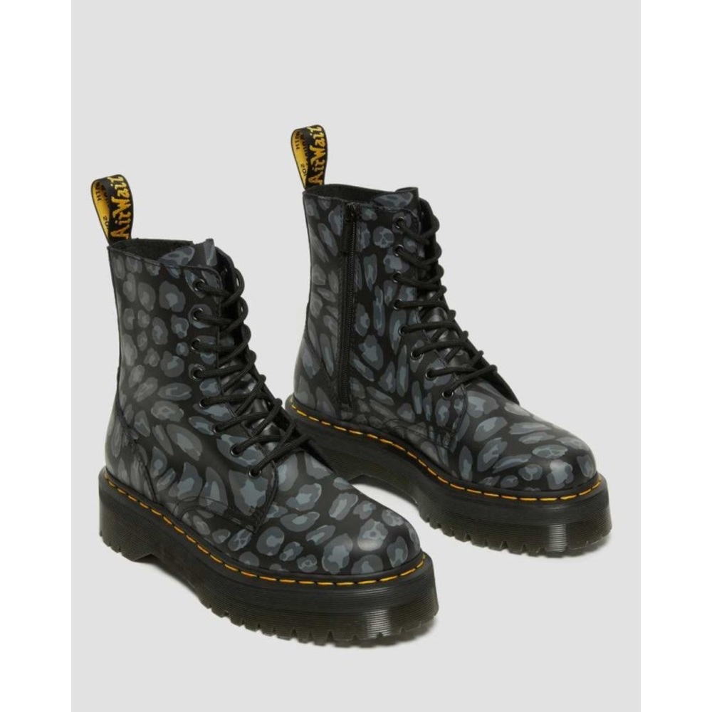 Dr Martens Jadon Black Distorted Leopard Backhand Platform Boots Size US 8 EU 39